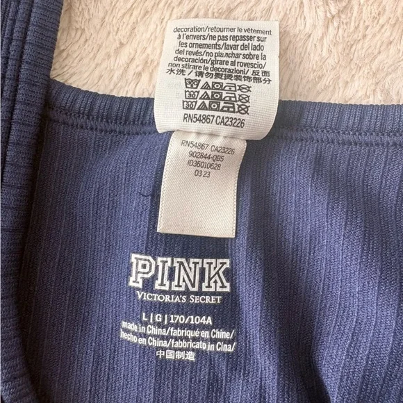 PINK Victoria’s Secret Navy Blue Ribbed Crop Top & Foldover Cotton Leggings Set - Picture 6 of 8